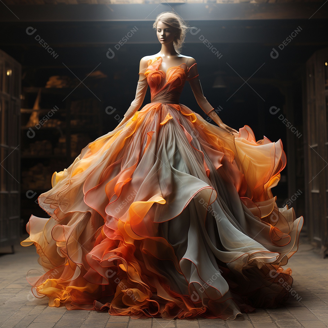 Linda mulher usando vestido de alta costura com desfoque de movimento