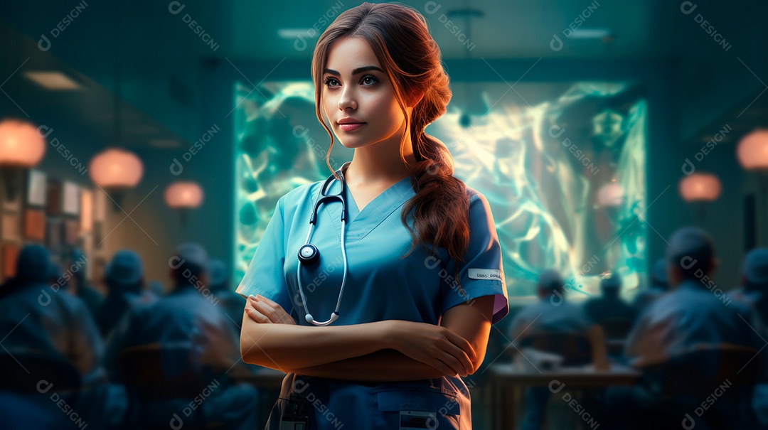 Dia Internacional da Enfermeira, 12 de maio, IA generativa estilo aquarela.