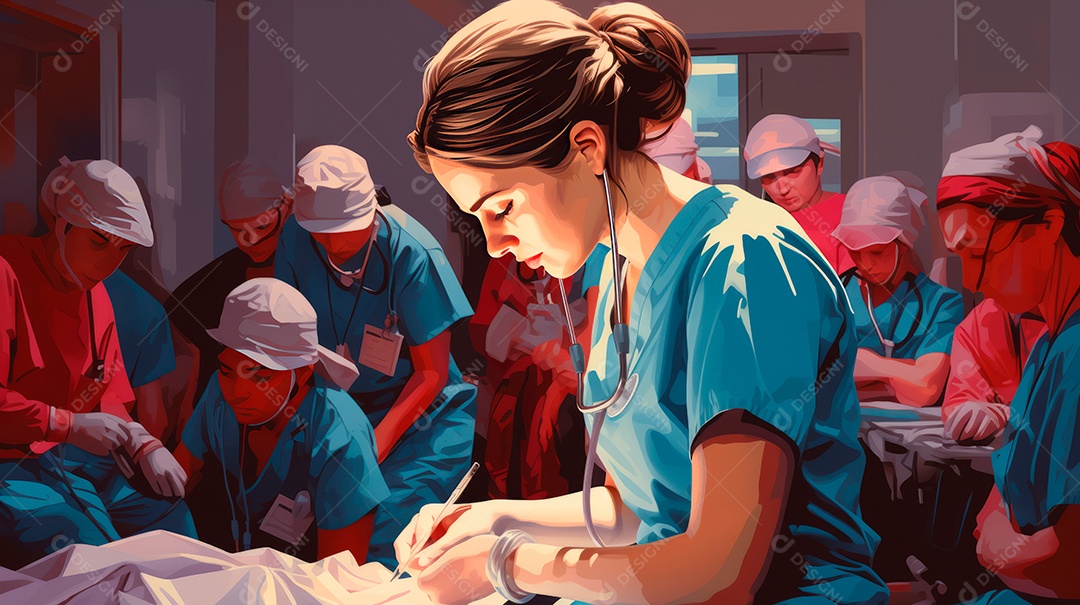 Dia Internacional da Enfermeira, 12 de maio, IA generativa estilo aquarela.