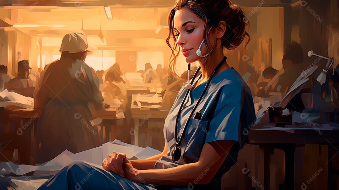 Dia Internacional da Enfermeira, 12 de maio, IA generativa estilo aquarela.