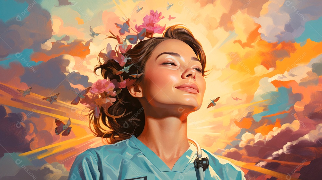 Dia Internacional da Enfermeira, 12 de maio, IA generativa estilo aquarela.