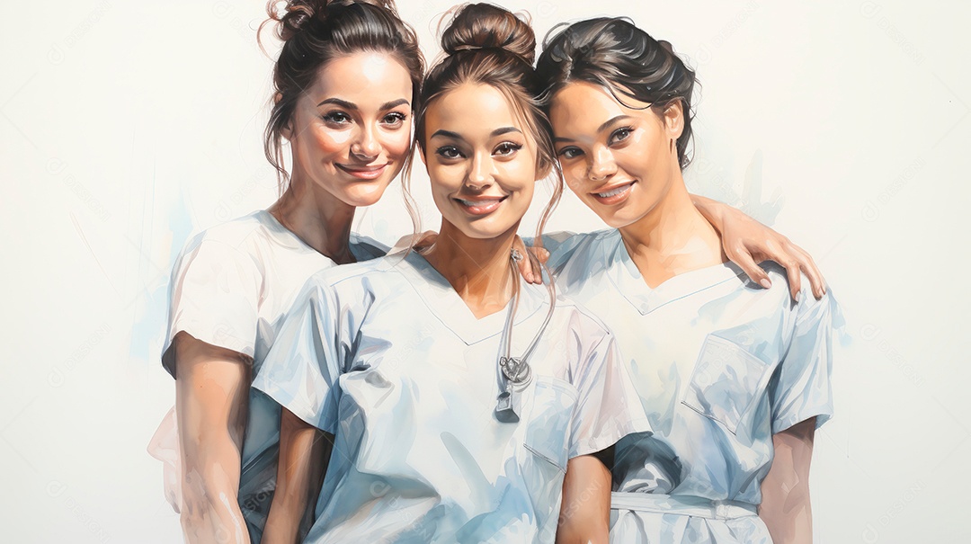 Dia Internacional da Enfermeira, 12 de maio, IA generativa estilo aquarela.