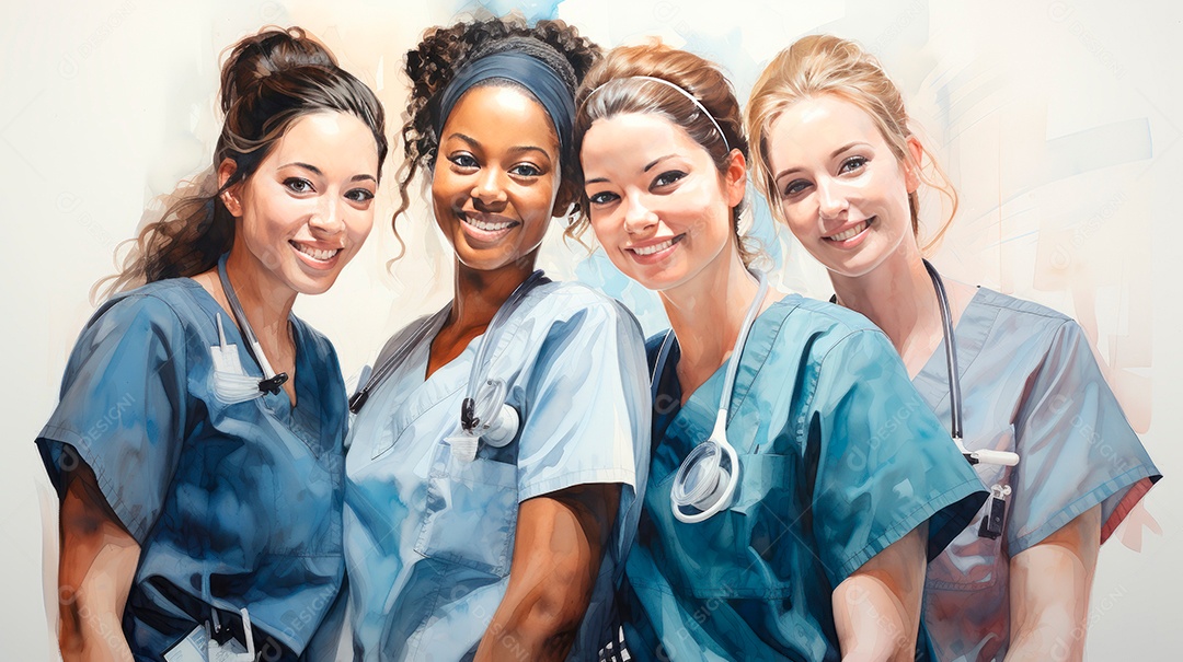 Dia Internacional da Enfermeira, 12 de maio, IA generativa estilo aquarela.