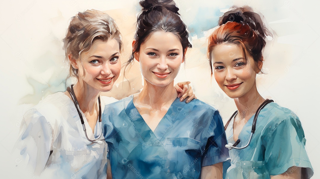 Dia Internacional da Enfermeira, 12 de maio, IA generativa estilo aquarela.