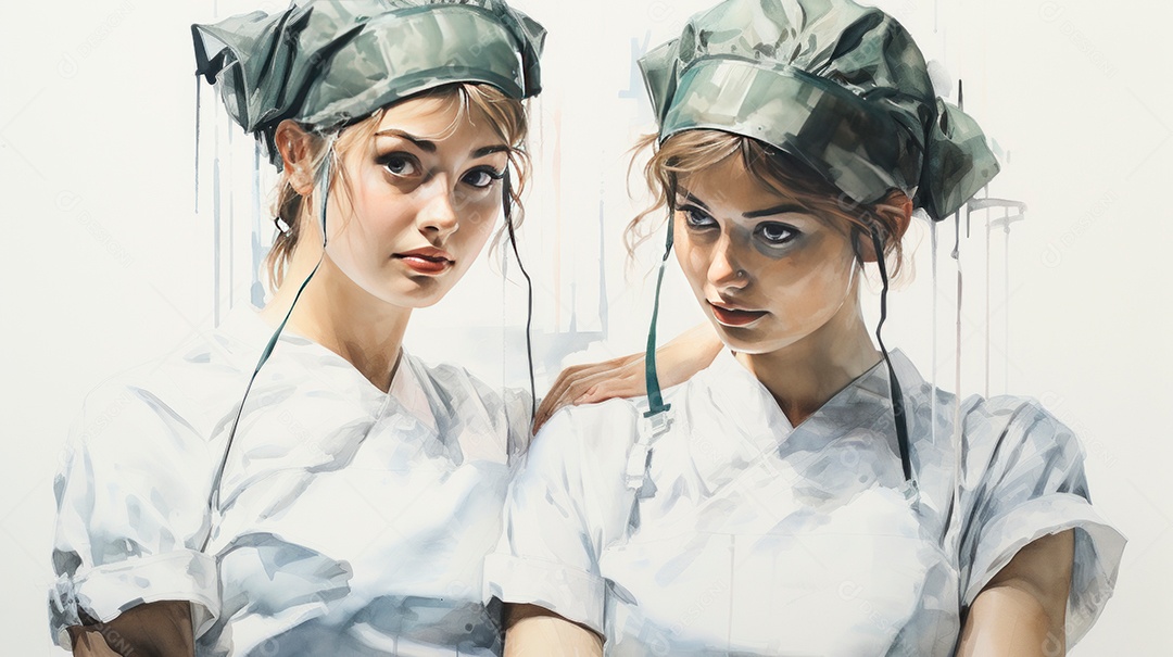 Dia Internacional da Enfermeira, 12 de maio, IA generativa estilo aquarela.