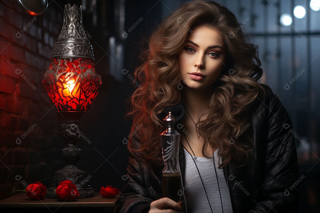 Garota dos sonhos sobre fundo minimalista