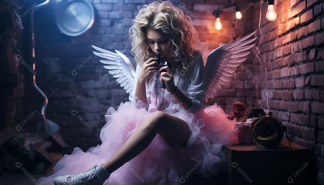 Garota dos sonhos sobre fundo minimalista