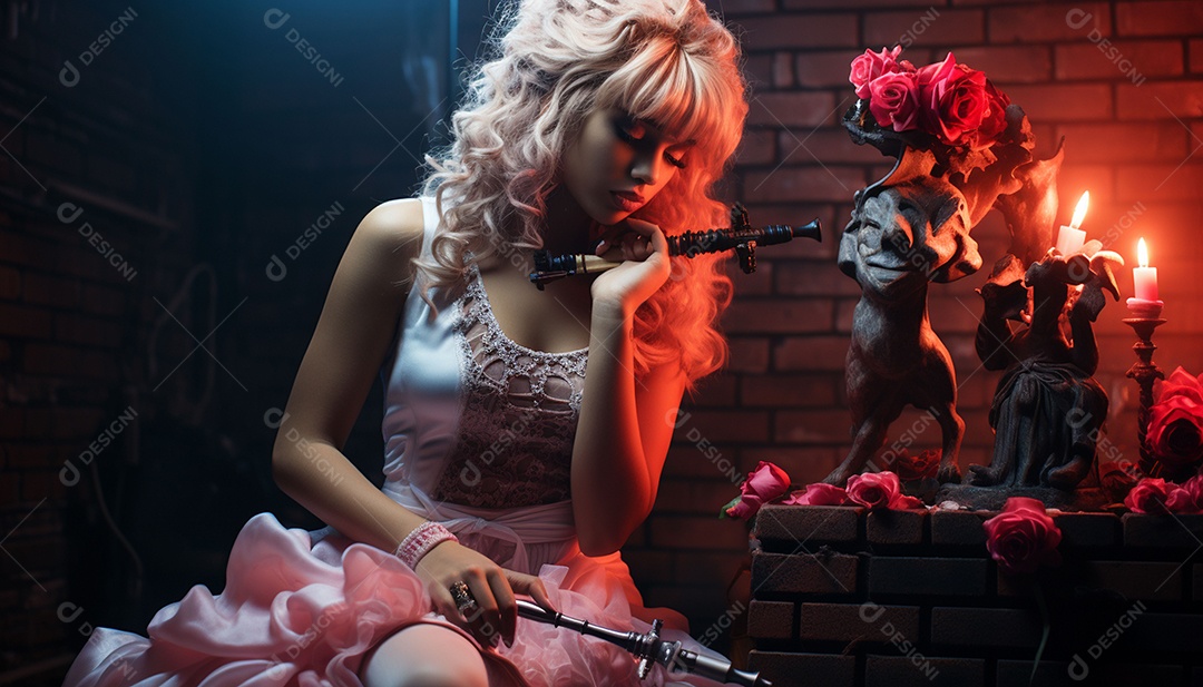 Garota dos sonhos sobre fundo minimalista