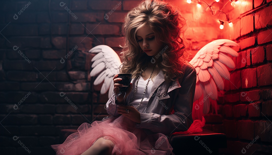 Garota dos sonhos sobre fundo minimalista