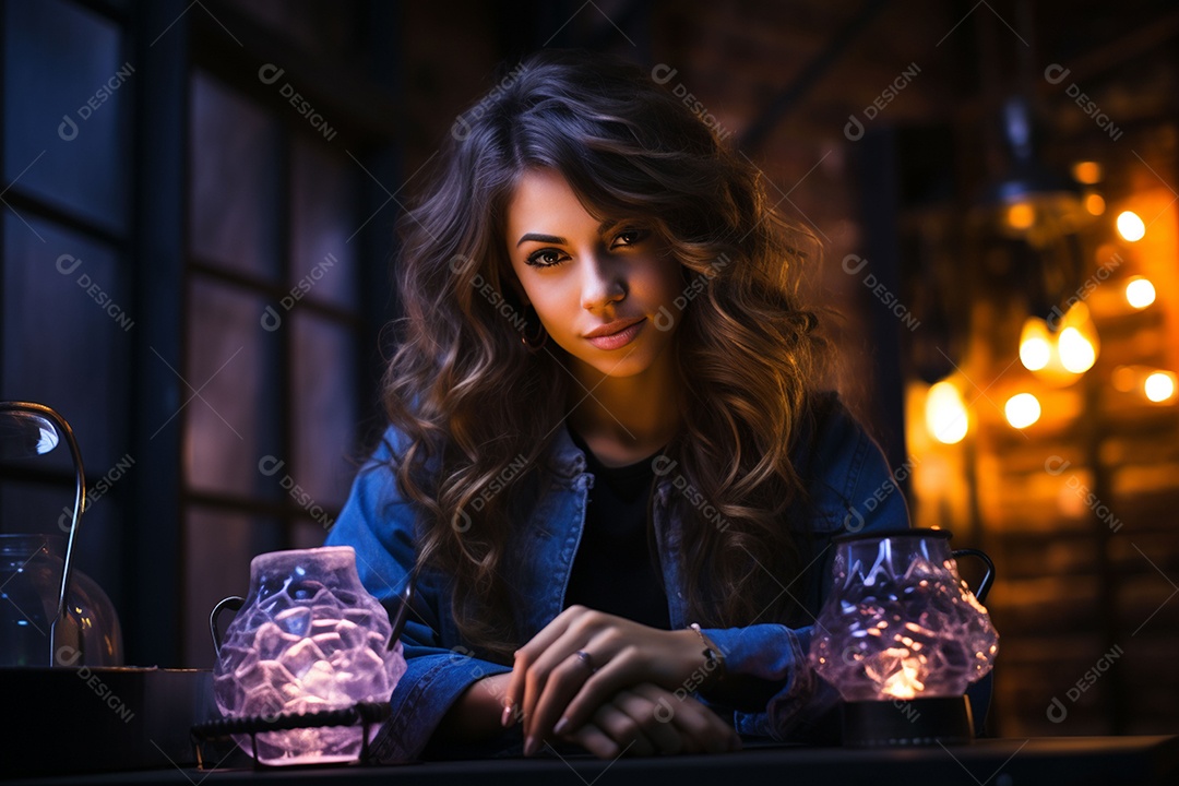 Garota dos sonhos sobre fundo minimalista