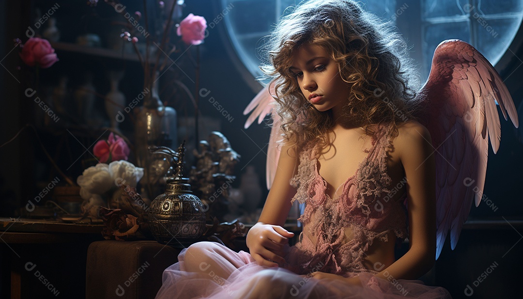 Garota dos sonhos sobre fundo minimalista