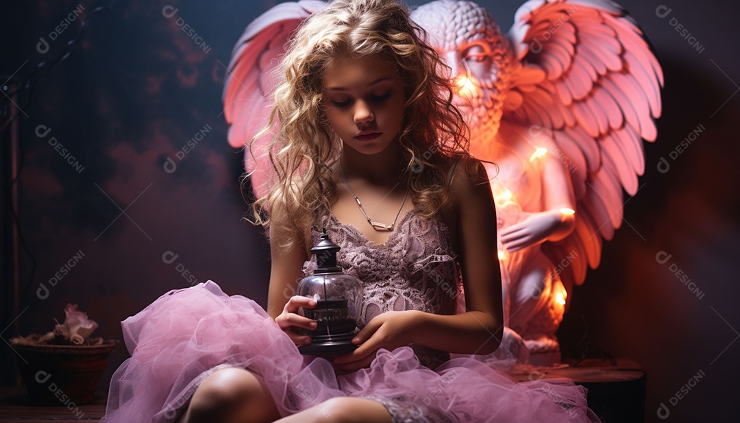 Garota dos sonhos sobre fundo minimalista