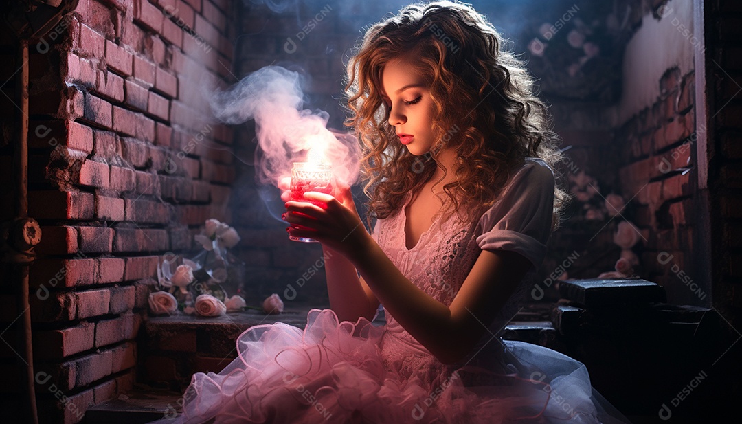 Garota dos sonhos sobre fundo minimalista