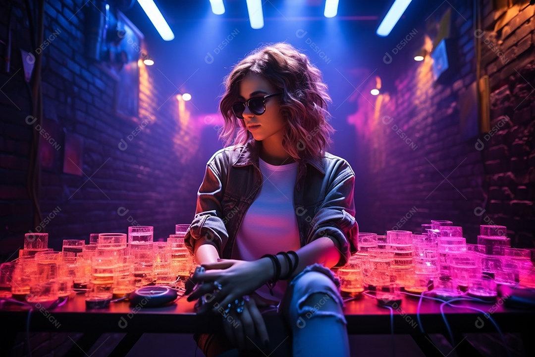 Garota dos sonhos sobre fundo minimalista