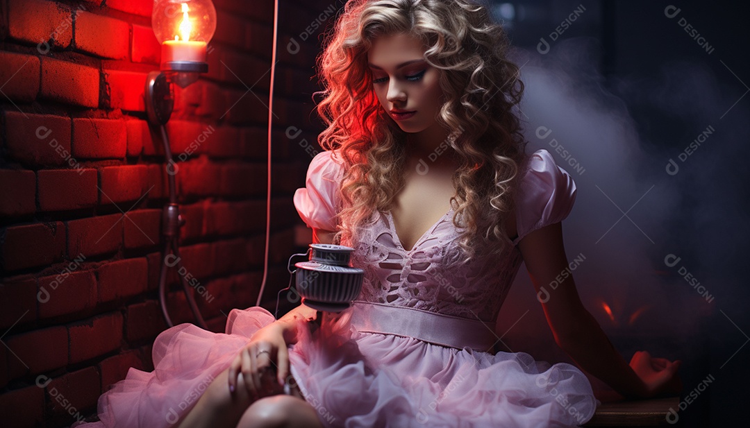 Garota dos sonhos sobre fundo minimalista