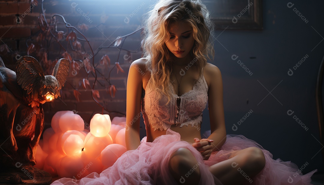 Garota dos sonhos sobre fundo minimalista