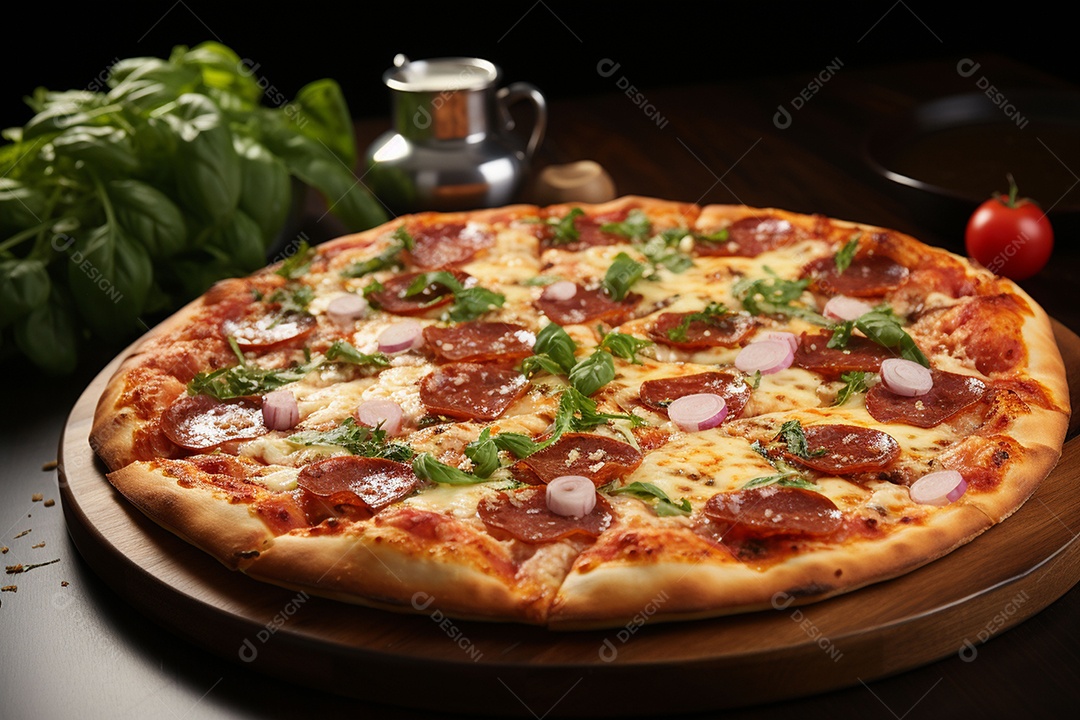 Pizza italiana de pepperoni apimentada com salame