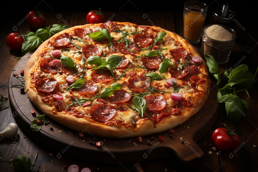 Pizza italiana de pepperoni apimentada com salame