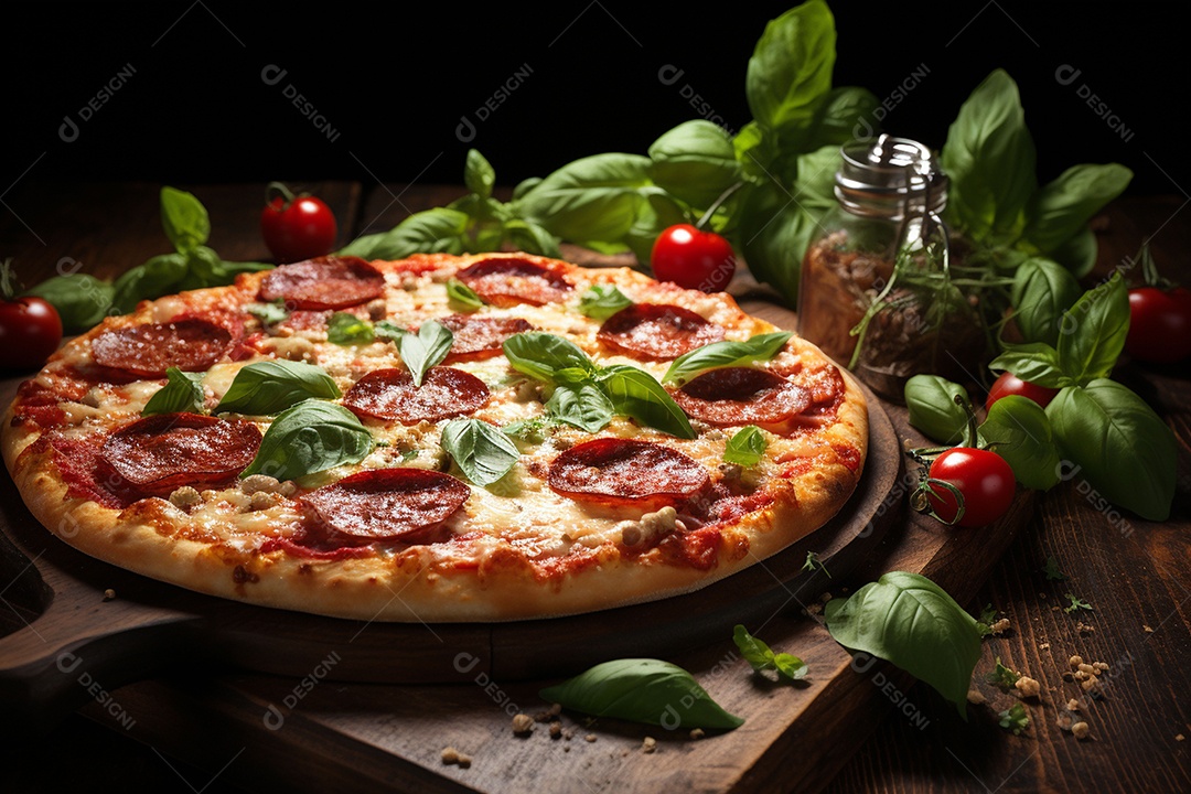 Pizza italiana de pepperoni apimentada com salame