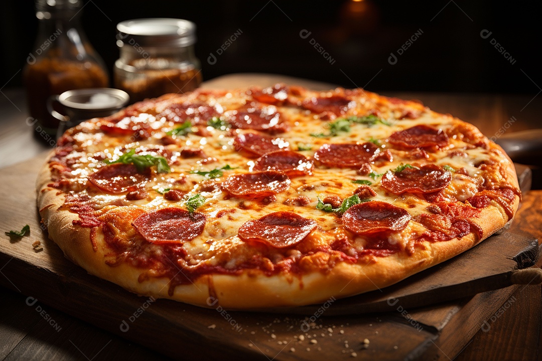 Pizza italiana de pepperoni apimentada com salame