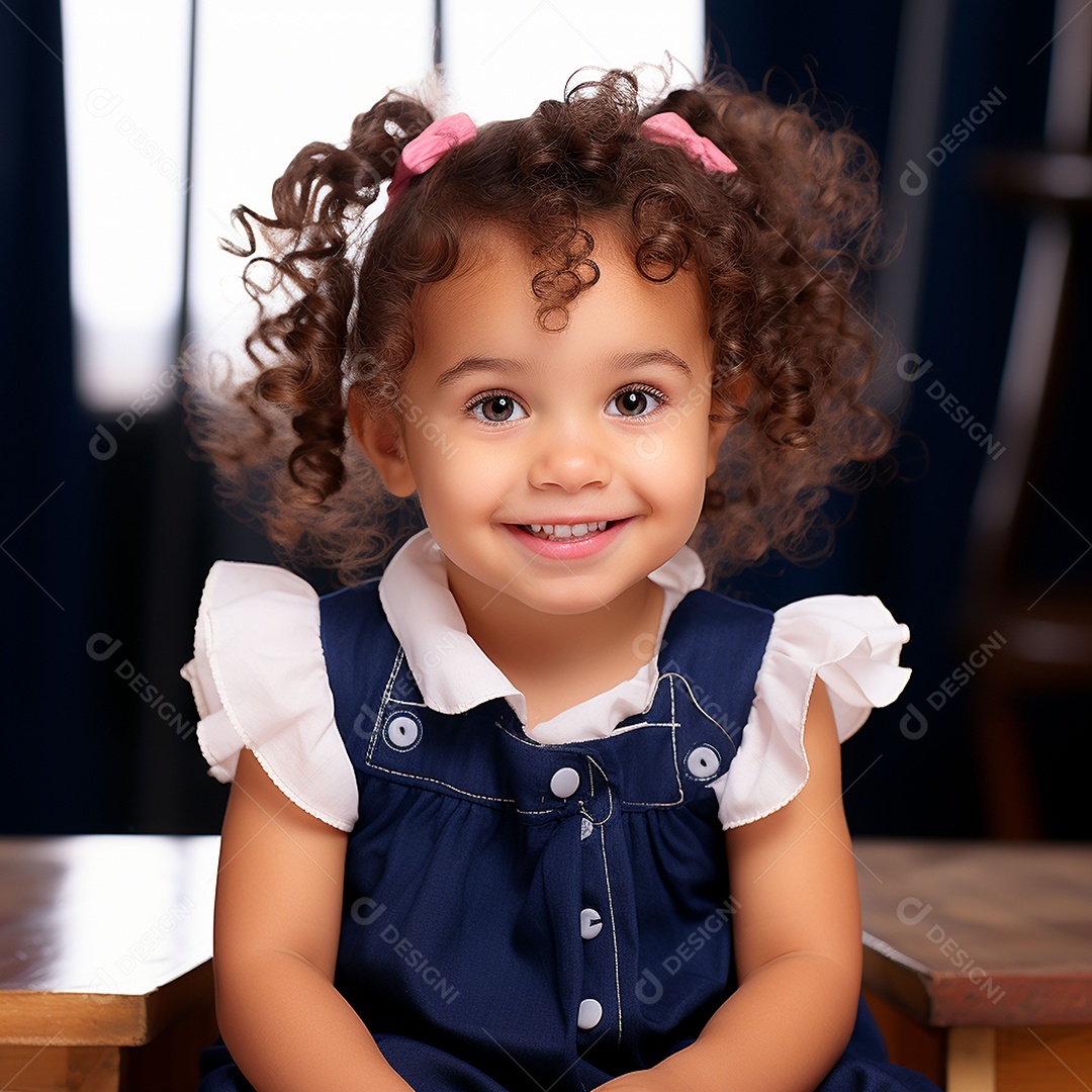 Uma linda garotinha sorridente sobre fundo desfocado