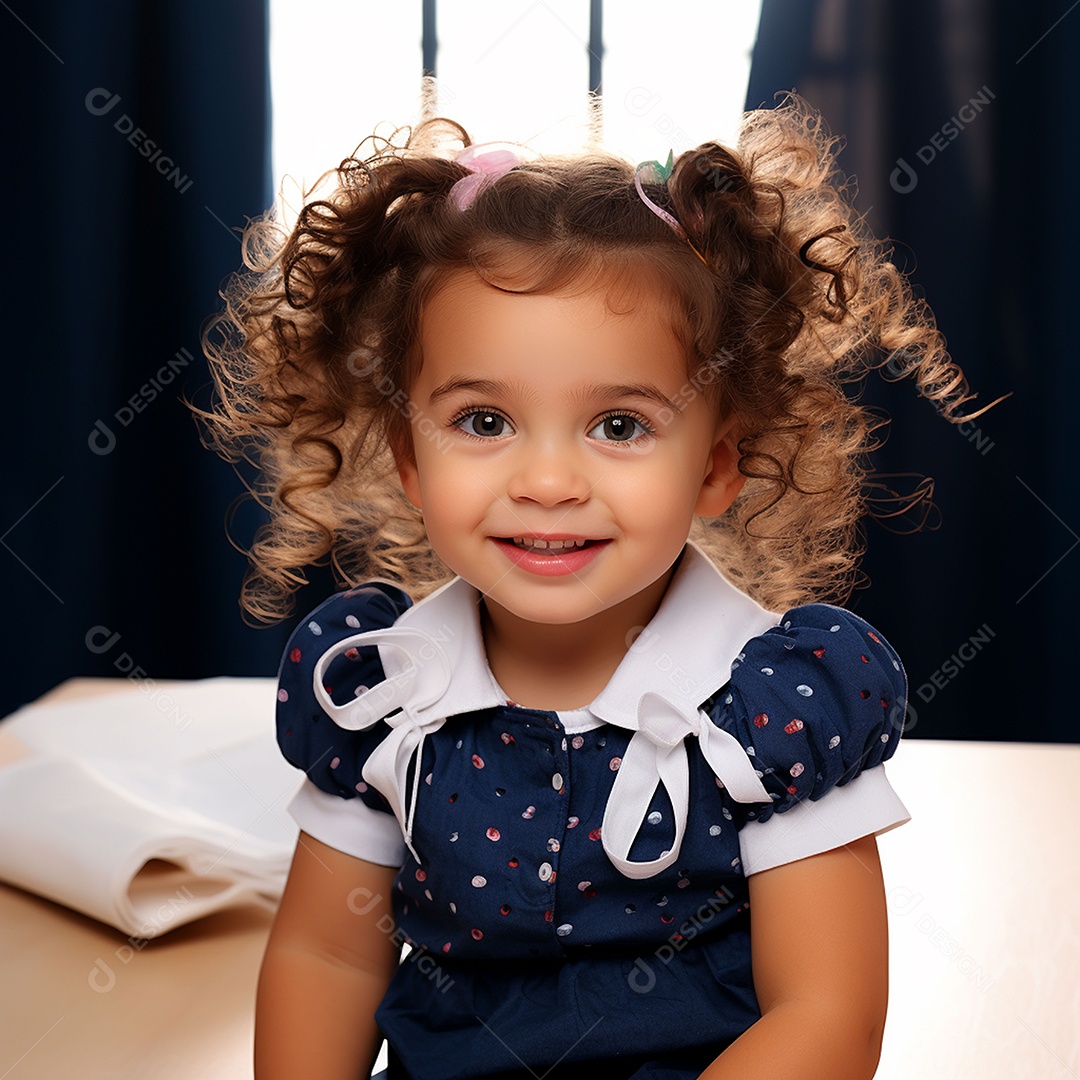 Uma linda garotinha sorridente sobre fundo desfocado