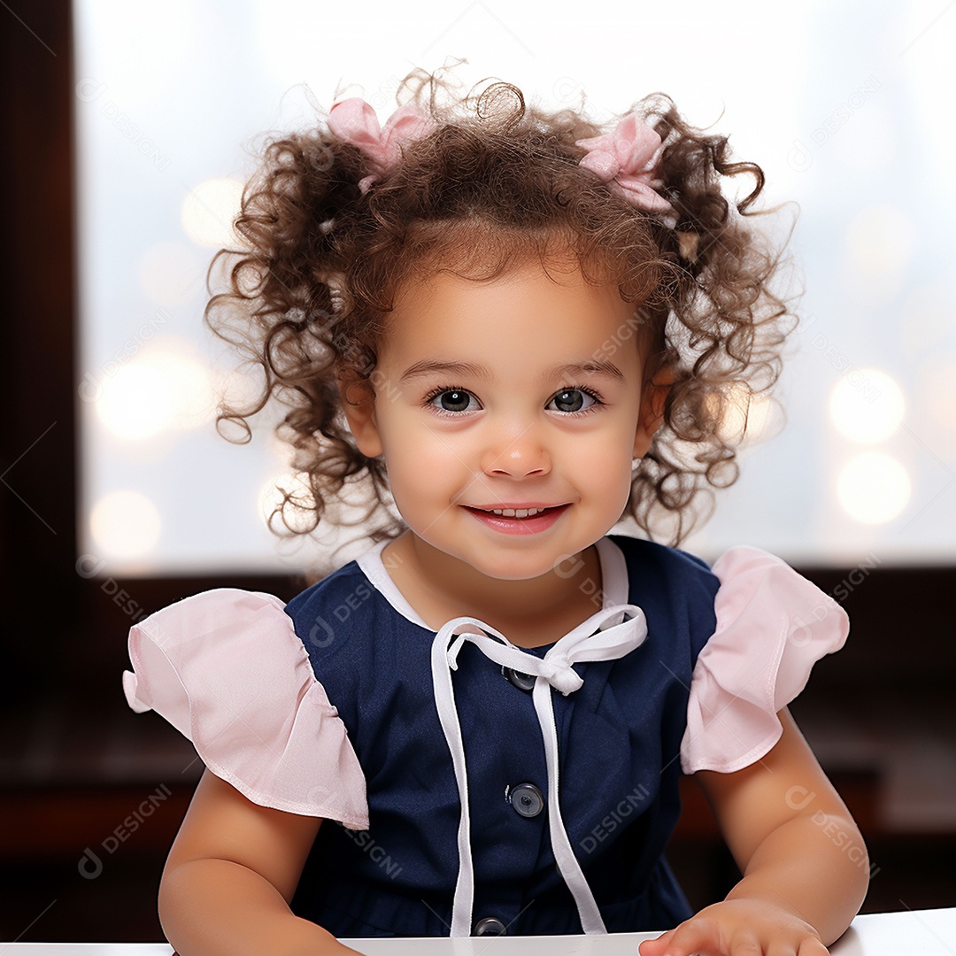 Uma linda garotinha sorridente sobre fundo desfocado
