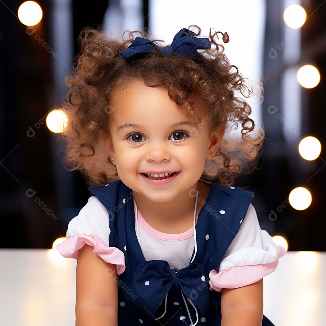 Uma linda garotinha sorridente sobre fundo desfocado