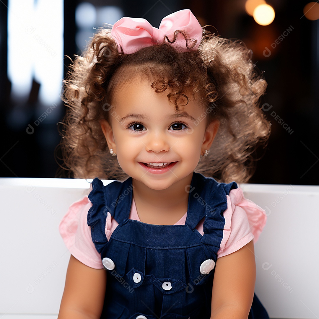 Uma linda garotinha sorridente sobre fundo desfocado