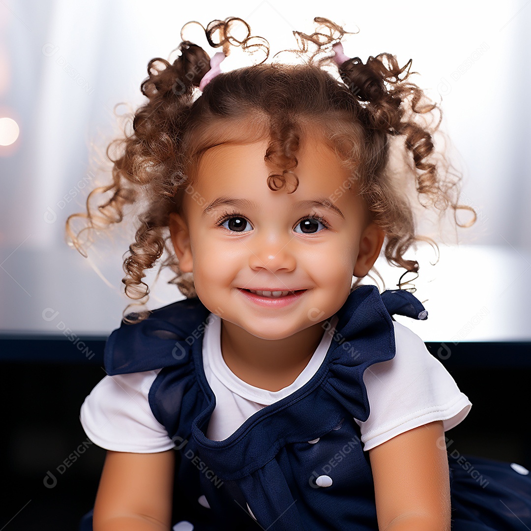 Uma linda garotinha sorridente sobre fundo desfocado