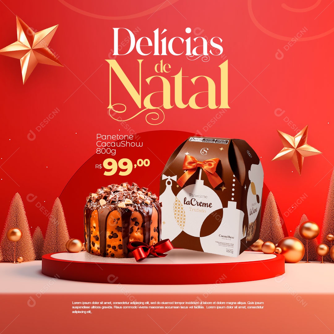 Delícias de Natal Panetone CacauShow 800G Social Media PSD Editável