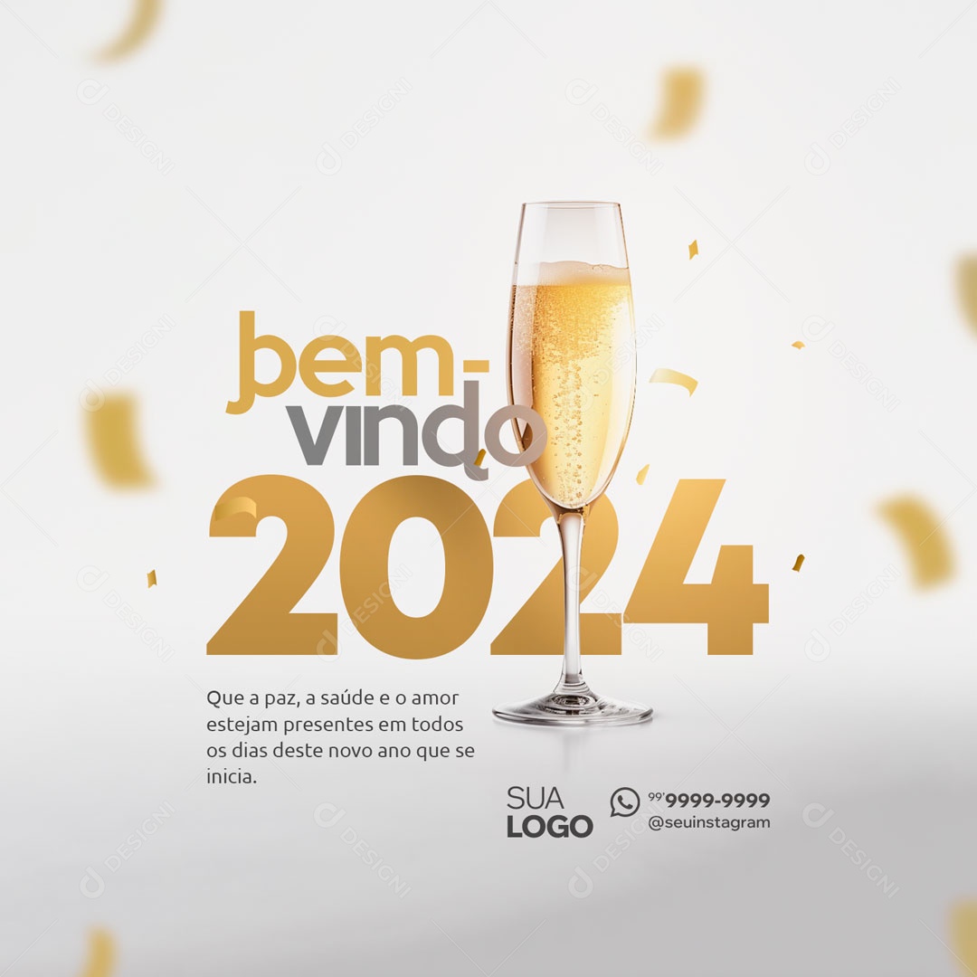 Social Media Bem Vindo 2024 Novo Ano PSD Editável