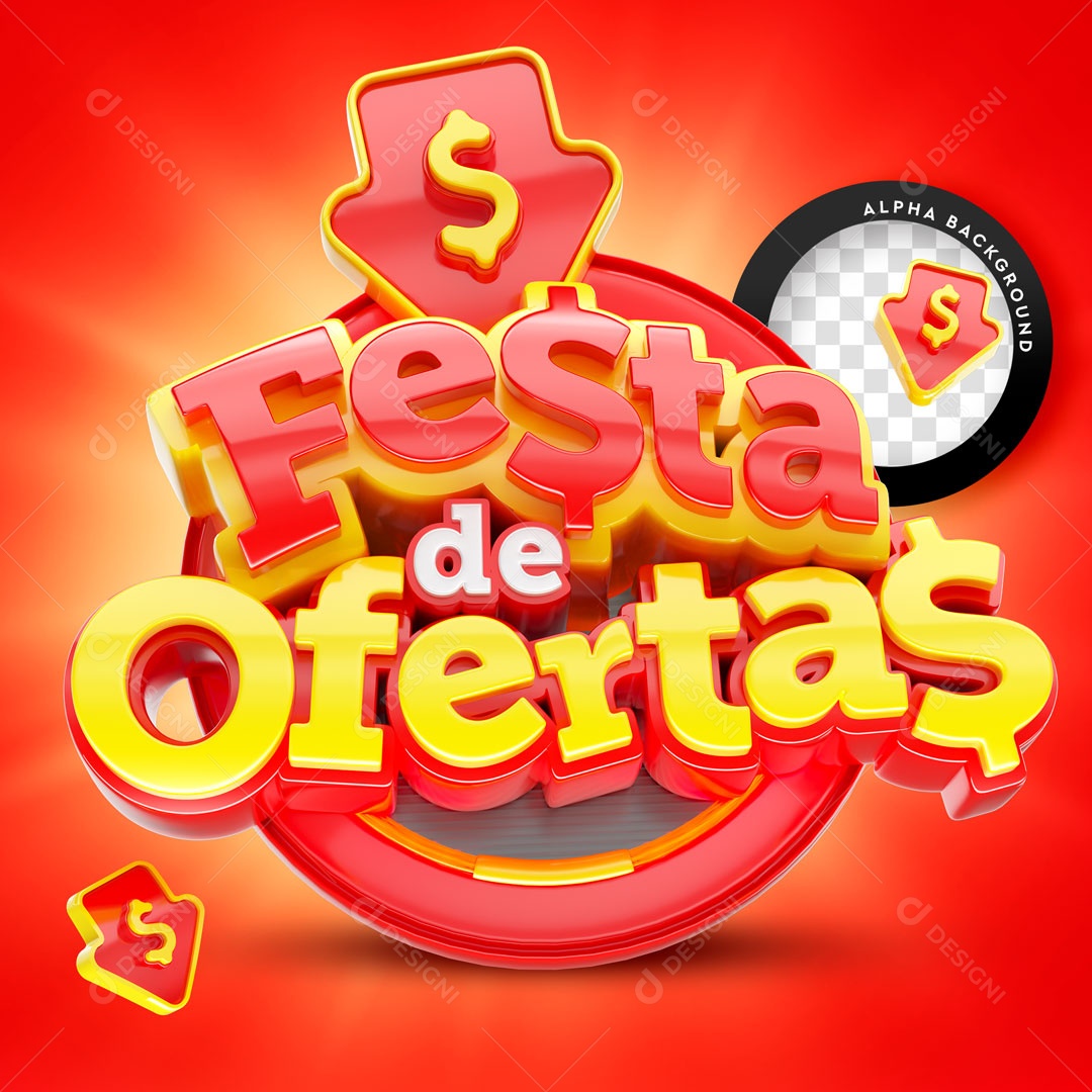 Selo 3D Vermelho Festa De Ofertas Para Composição PSD