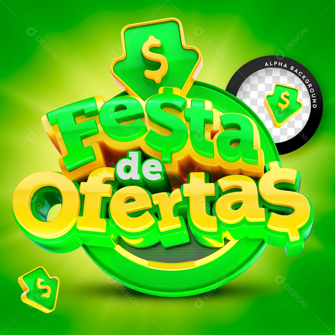 Selo 3D Verde Festa De Ofertas Para Composição PSD