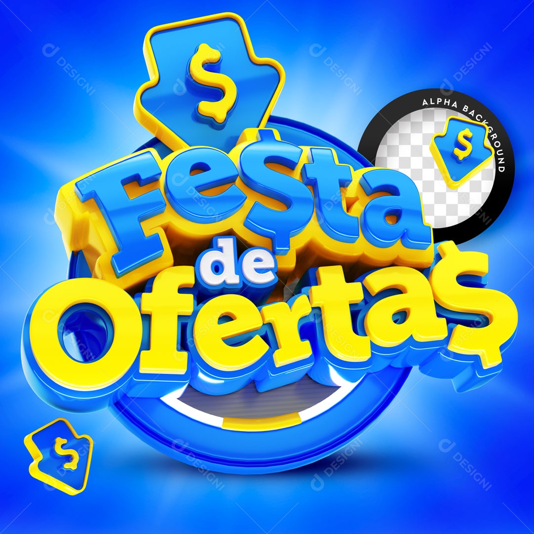 Selo 3D Azul Festa De Ofertas Para Composição PSD