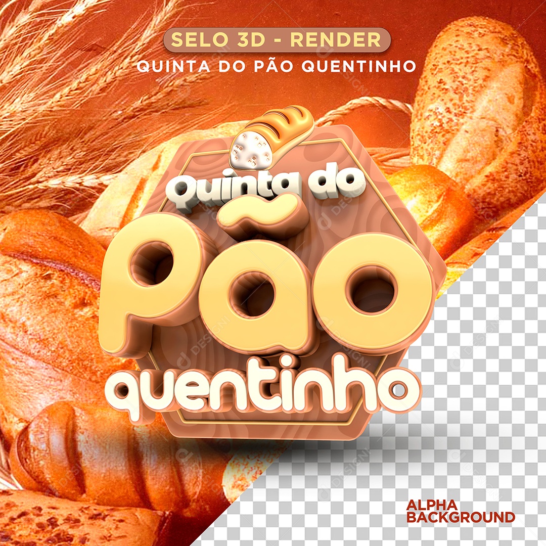 Quinta do Pão Quentinho Selo 3D Branco Amarelo para Composição PSD