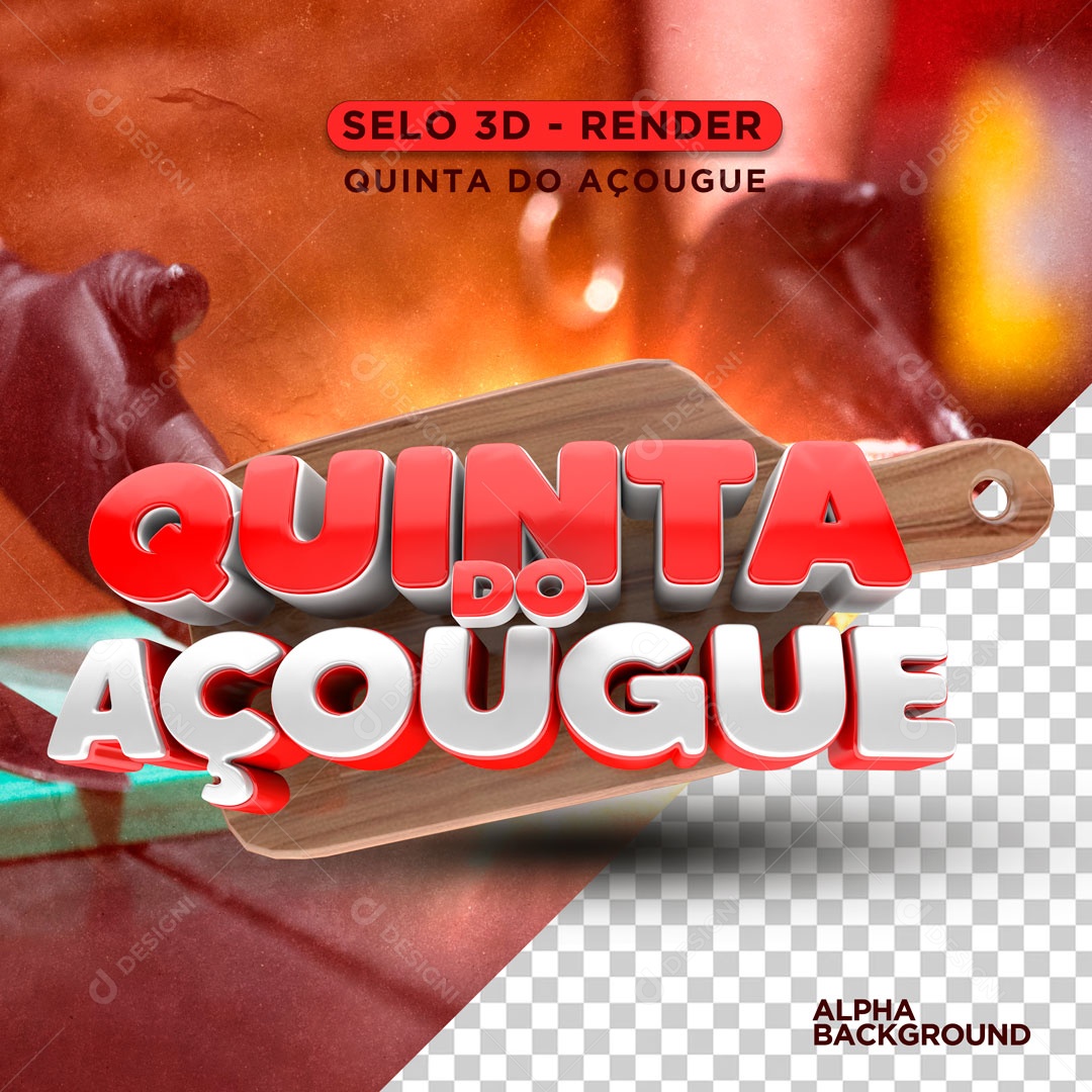 Quinta do Açougue Selo 3D Vermelho Branco para Composição PSD