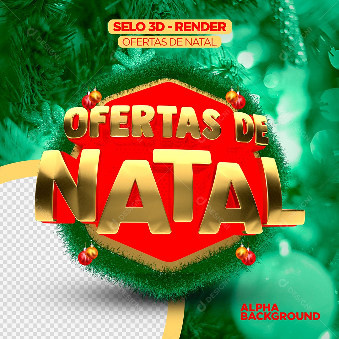 Ofertas de Natal Selo 3D Verde Dourado Vermelho para Composição PSD