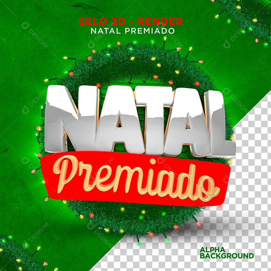 Natal Premiado Selo 3D Branco Vermelho para Composição PSD
