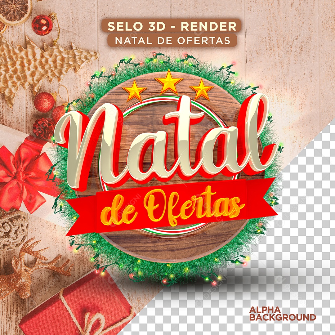 Natal de Ofertas Selo 3D Vermelho Branco Amarelo para Composição PSD