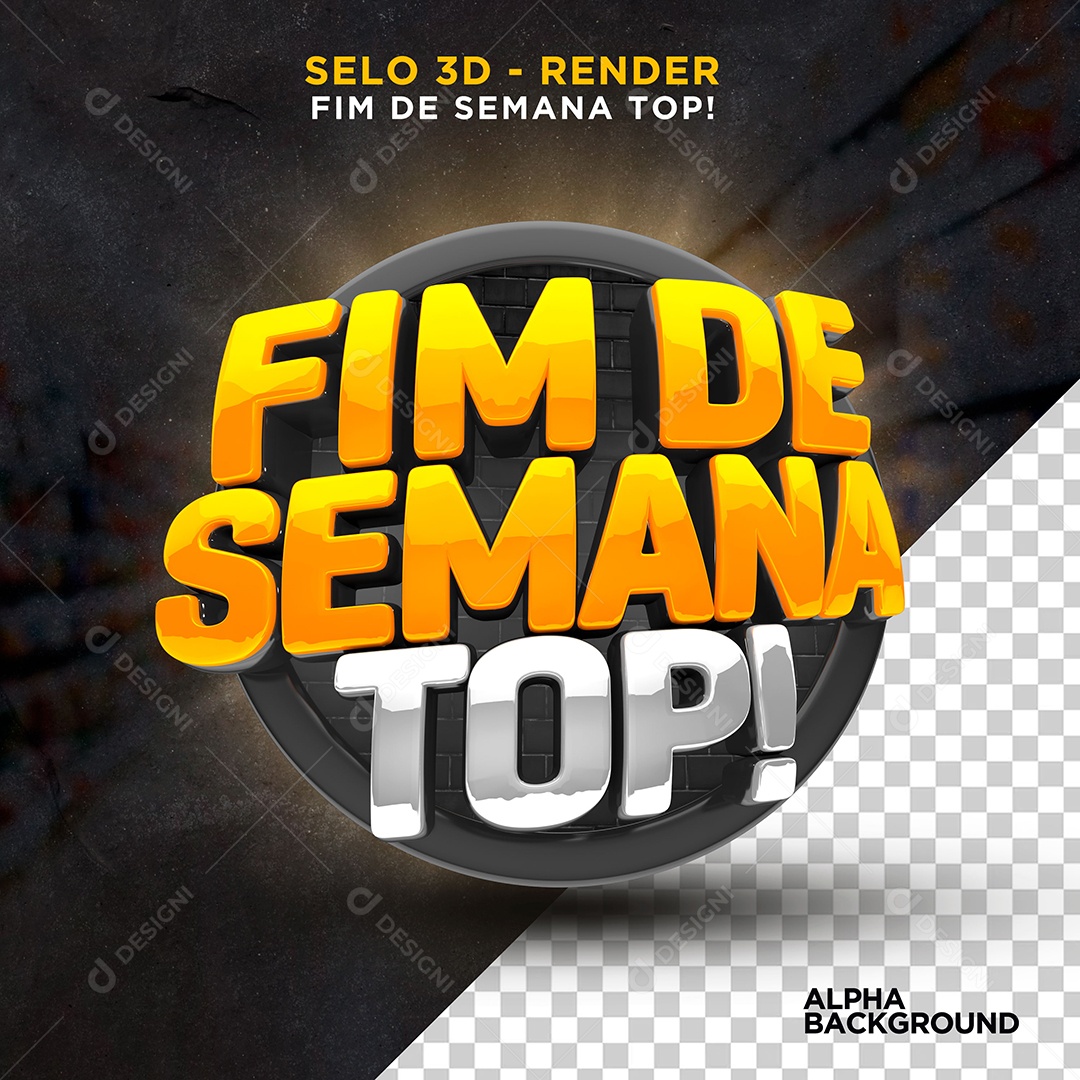 Fim de Semana Top Selo 3D Amarelo Branco para Composição PSD
