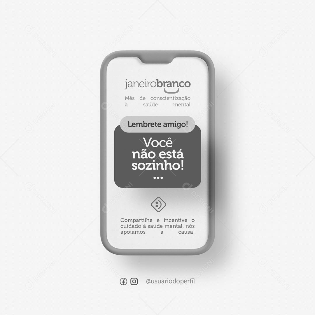 Social Media Janeiro Branco Lembrete Amigo Não Está Sozinho PSD Editável