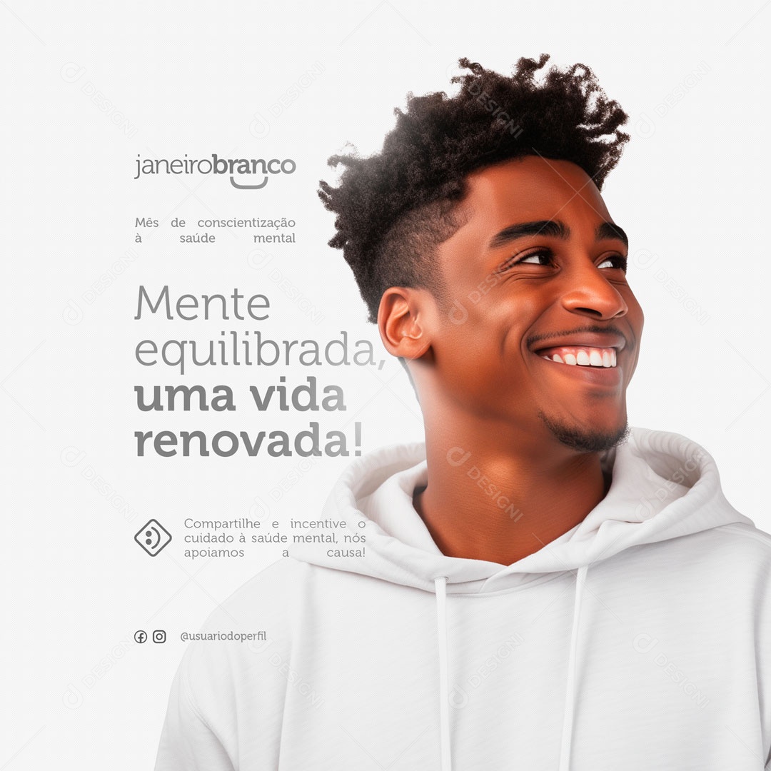 Social Media Janeiro Branco Mente Equilibrada Uma Vida Renovada PSD Editável