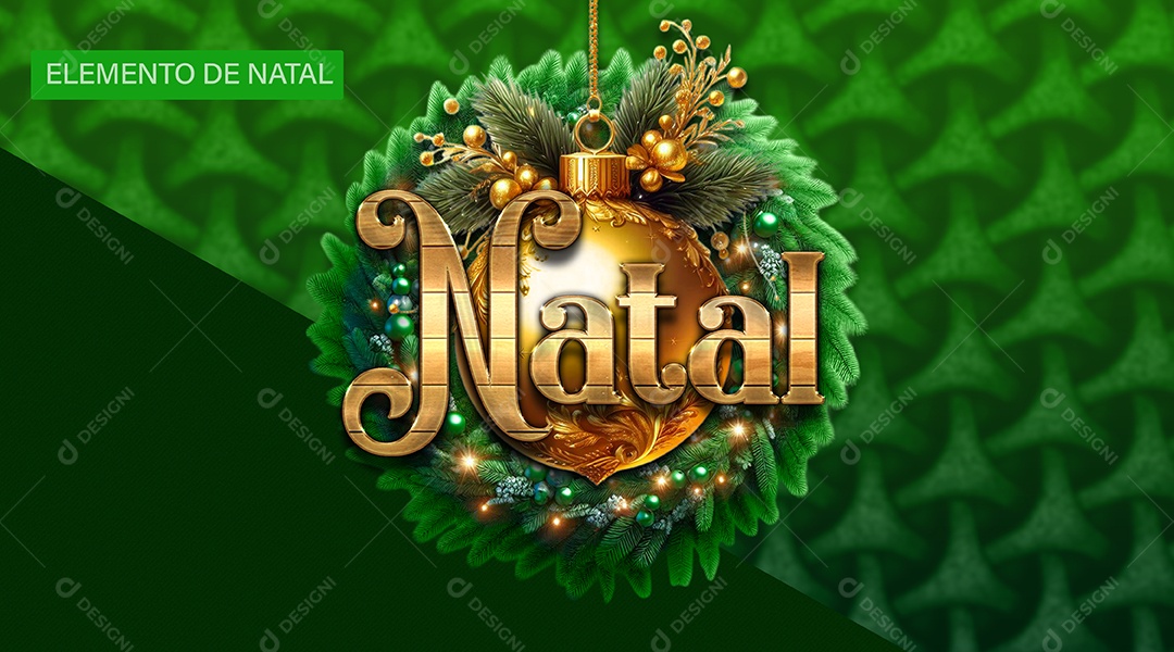 Selo 3D Natal Dourado e Verde para Composição PSD