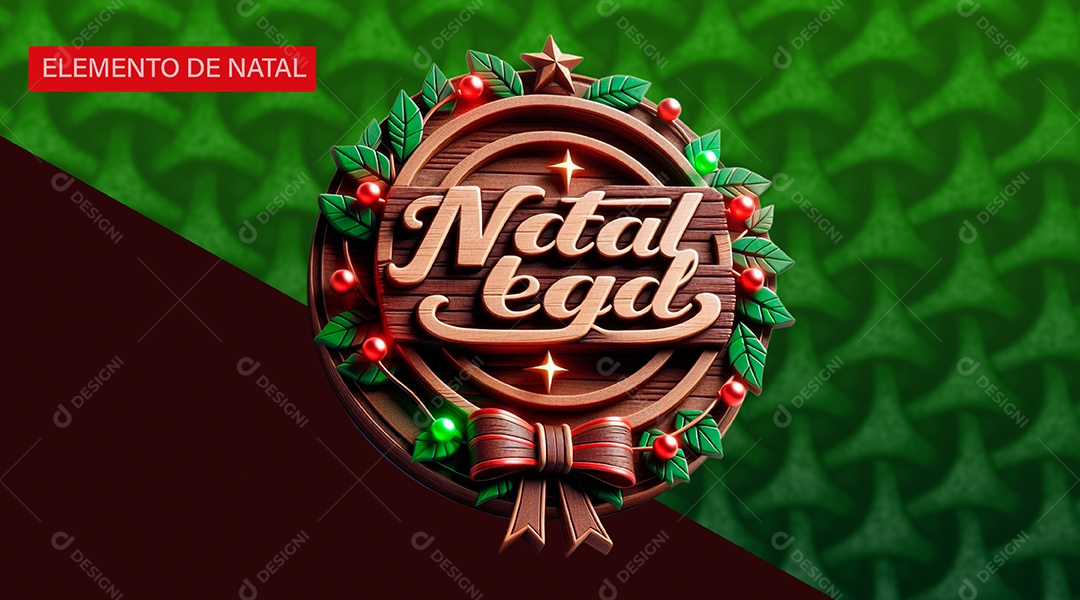 Selo 3D Natal Legal com Base de Madeira para Composição PSD