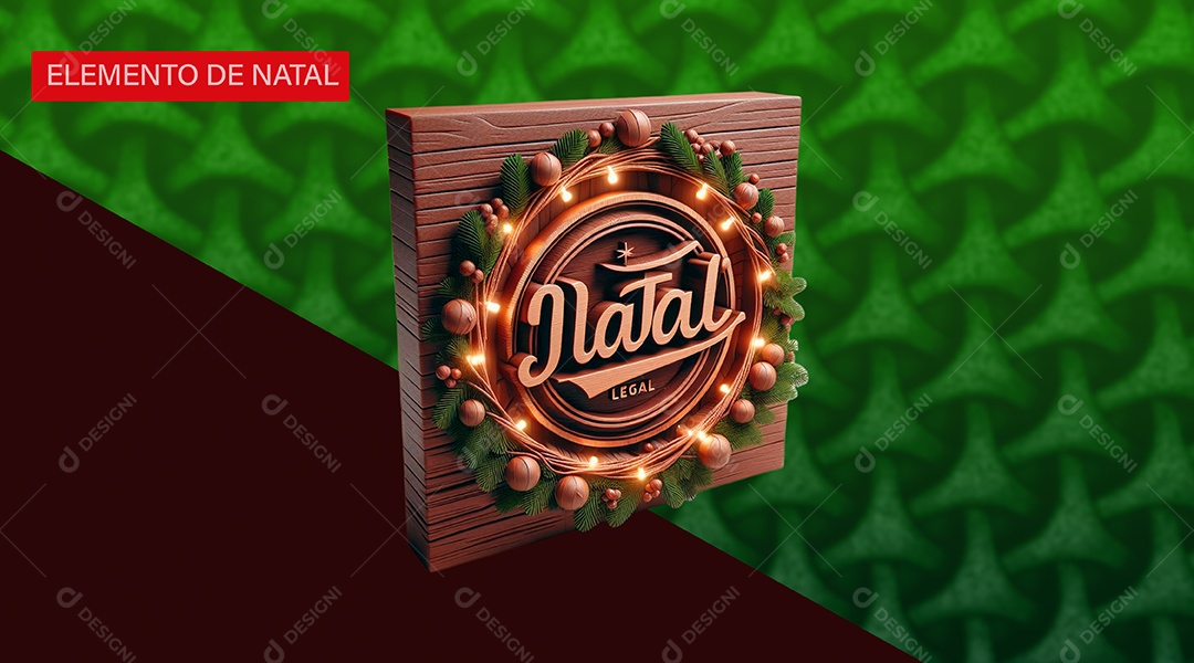 Natal Legal Selo 3D com Base de Madeira para Composição PSD