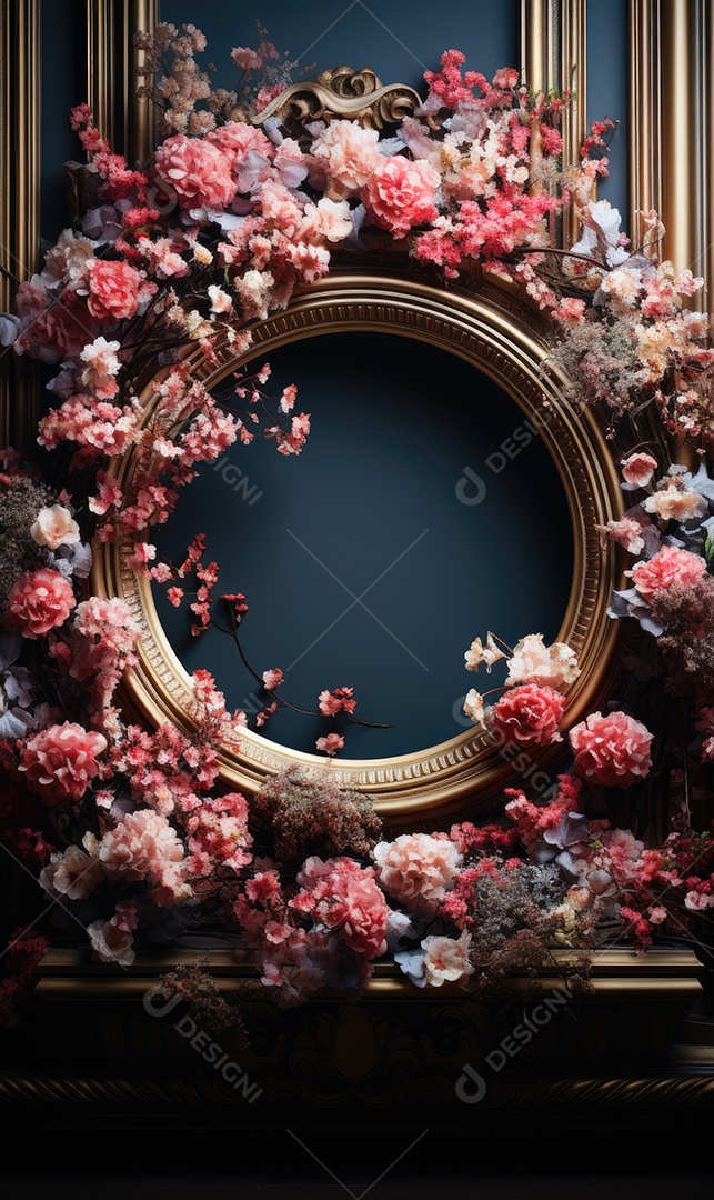 Cenários digitais de aro floral. ensaio montado com adereço Flor e cenário de madeira. Flor pendurada