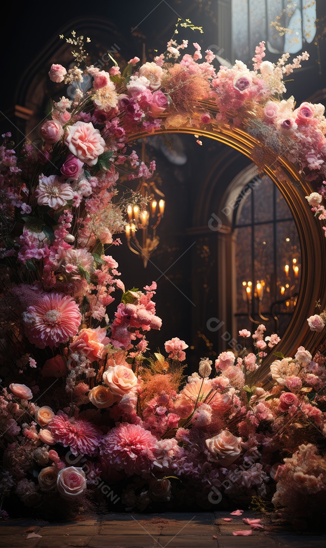 Cenários digitais de aro floral. ensaio montado com adereço Flor e cenário de madeira. Flor pendurada