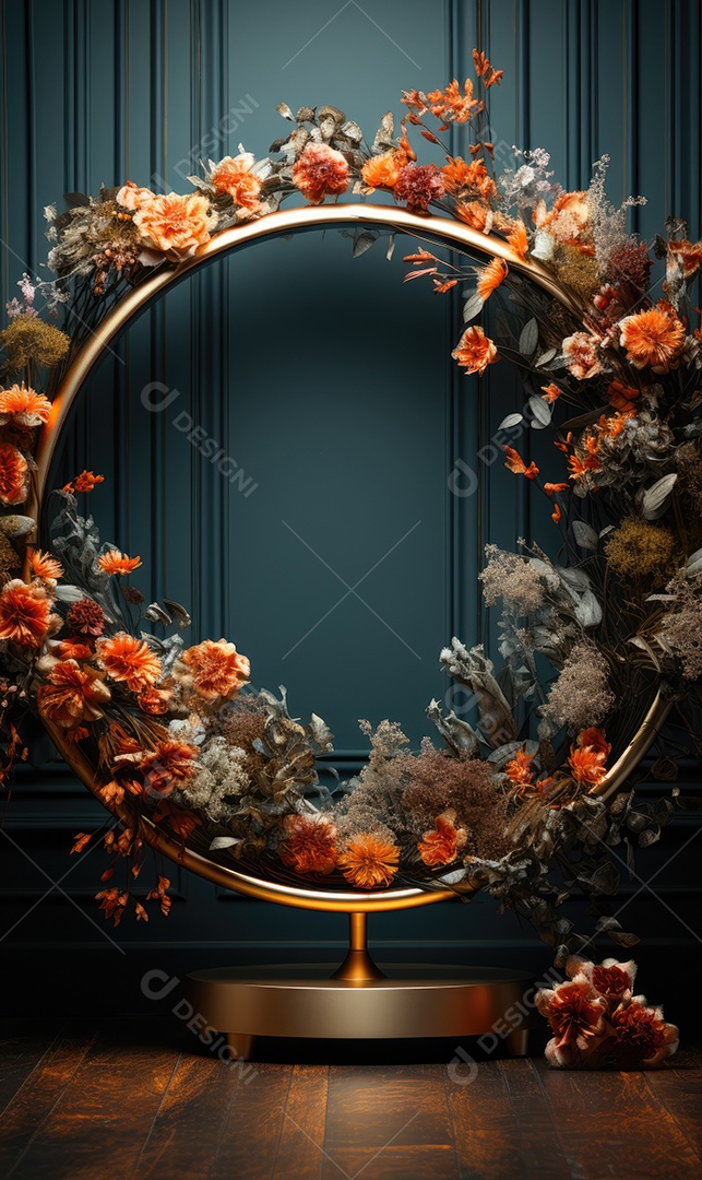 Cenários digitais de aro floral. ensaio montado com adereço Flor e cenário de madeira. Flor pendurada