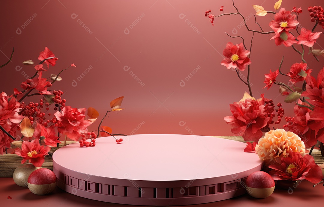 Pódio de cilindro para apresentação de exibição de produtos, ano novo chinês, festivais chineses, Festival do Meio Outono, cartaz, cartão de felicitações